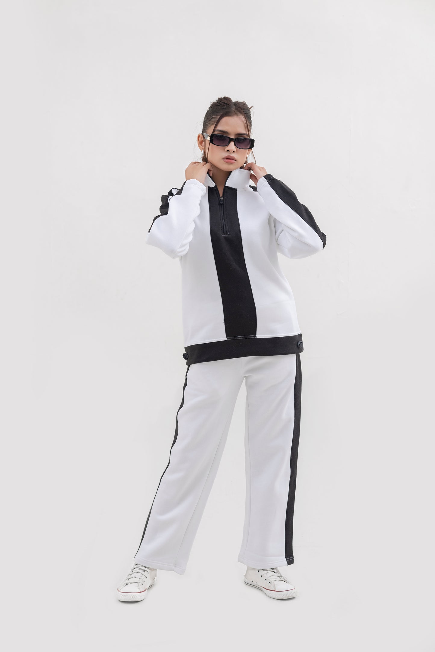 FX Quarter Zip Tracksuit For Women-2582-White