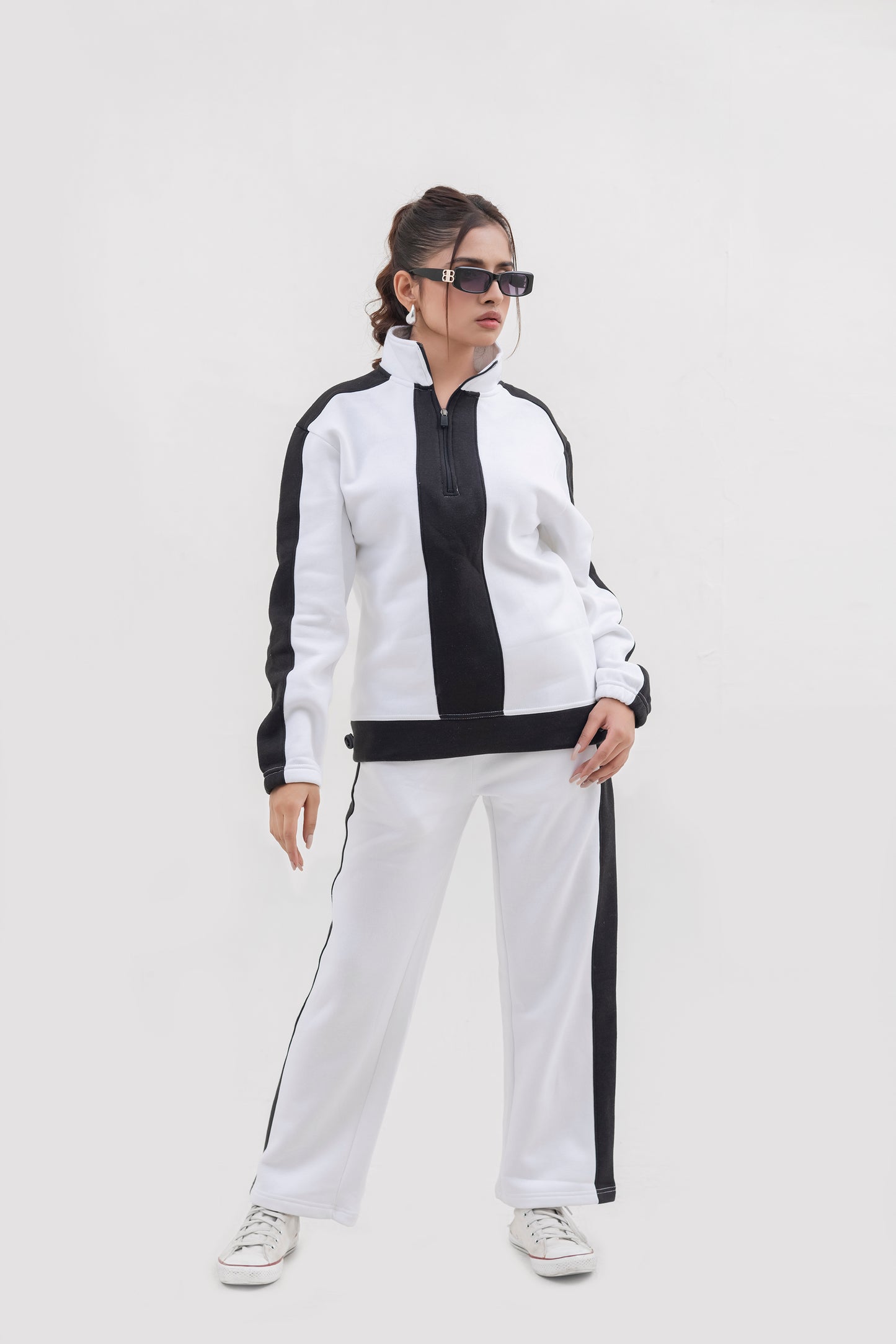 FX Quarter Zip Tracksuit For Women-2582-White