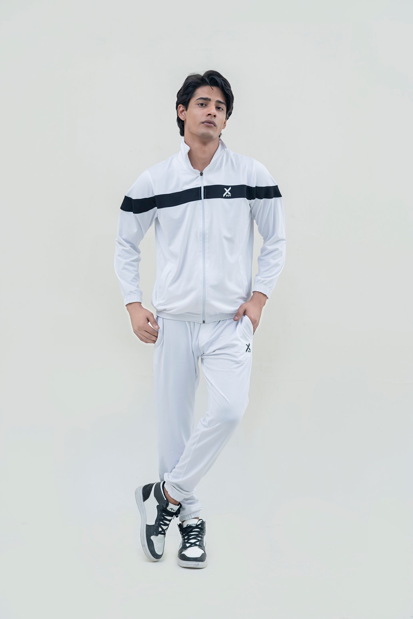 X-Fit Panel Zipper Tracksuit For Men-2581-White