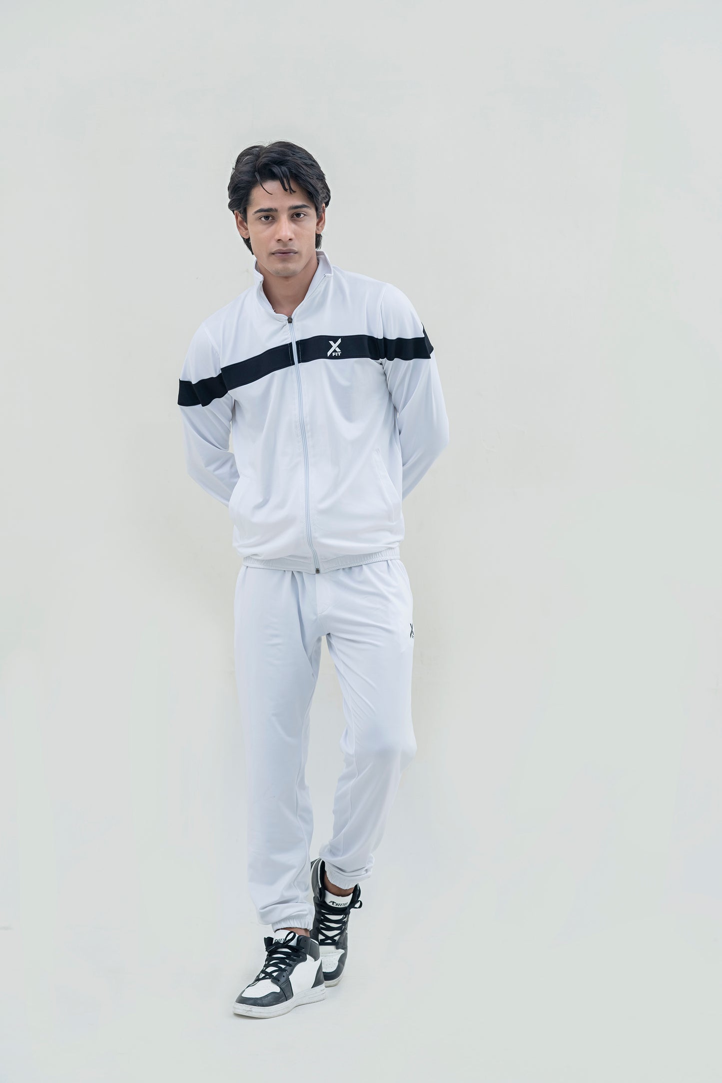 X-Fit Panel Zipper Tracksuit For Men-2581-White