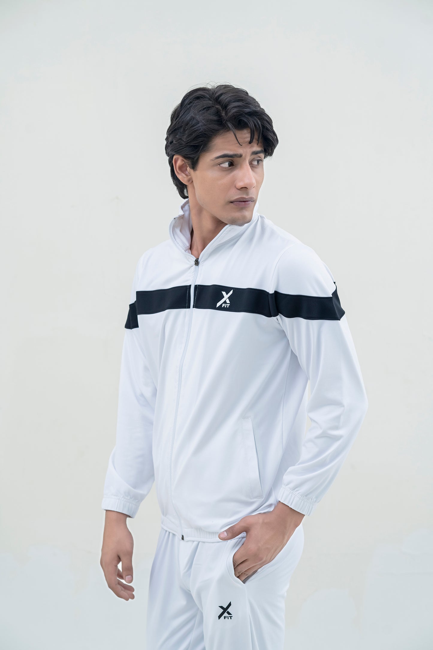 X-Fit Panel Zipper Tracksuit For Men-2581-White