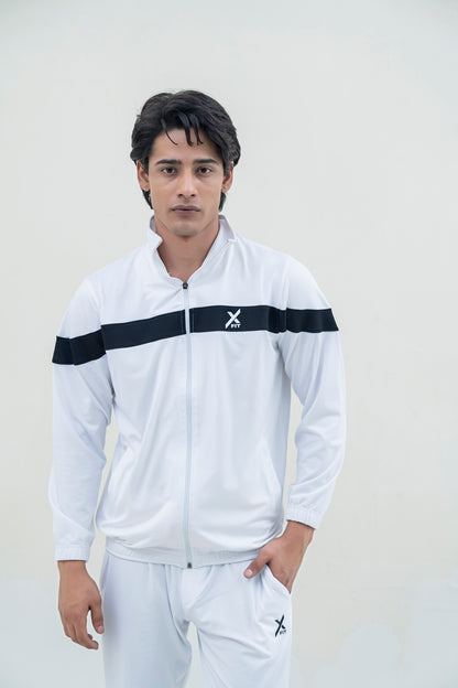 X-Fit Panel Zipper Tracksuit For Men-2581-White