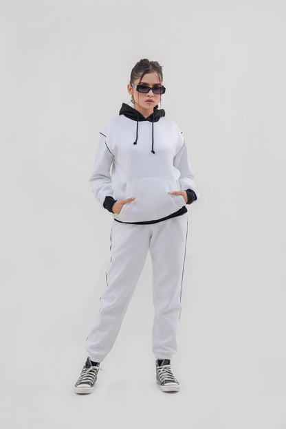 FX Pullover Hood Tracksuit For Women-2584-White Black