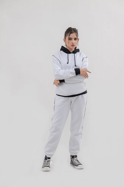 FX Pullover Hood Tracksuit For Women-2584-White Black