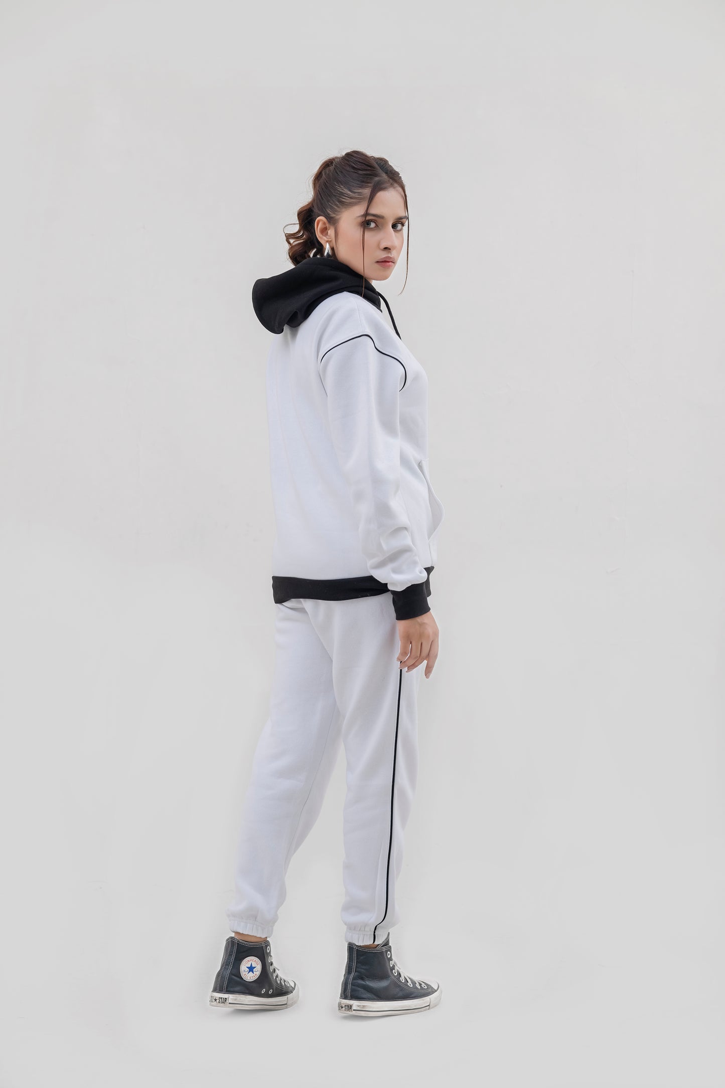 FX Pullover Hood Tracksuit For Women-2584-White Black