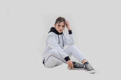 FX Pullover Hood Tracksuit For Women-2584-White Black