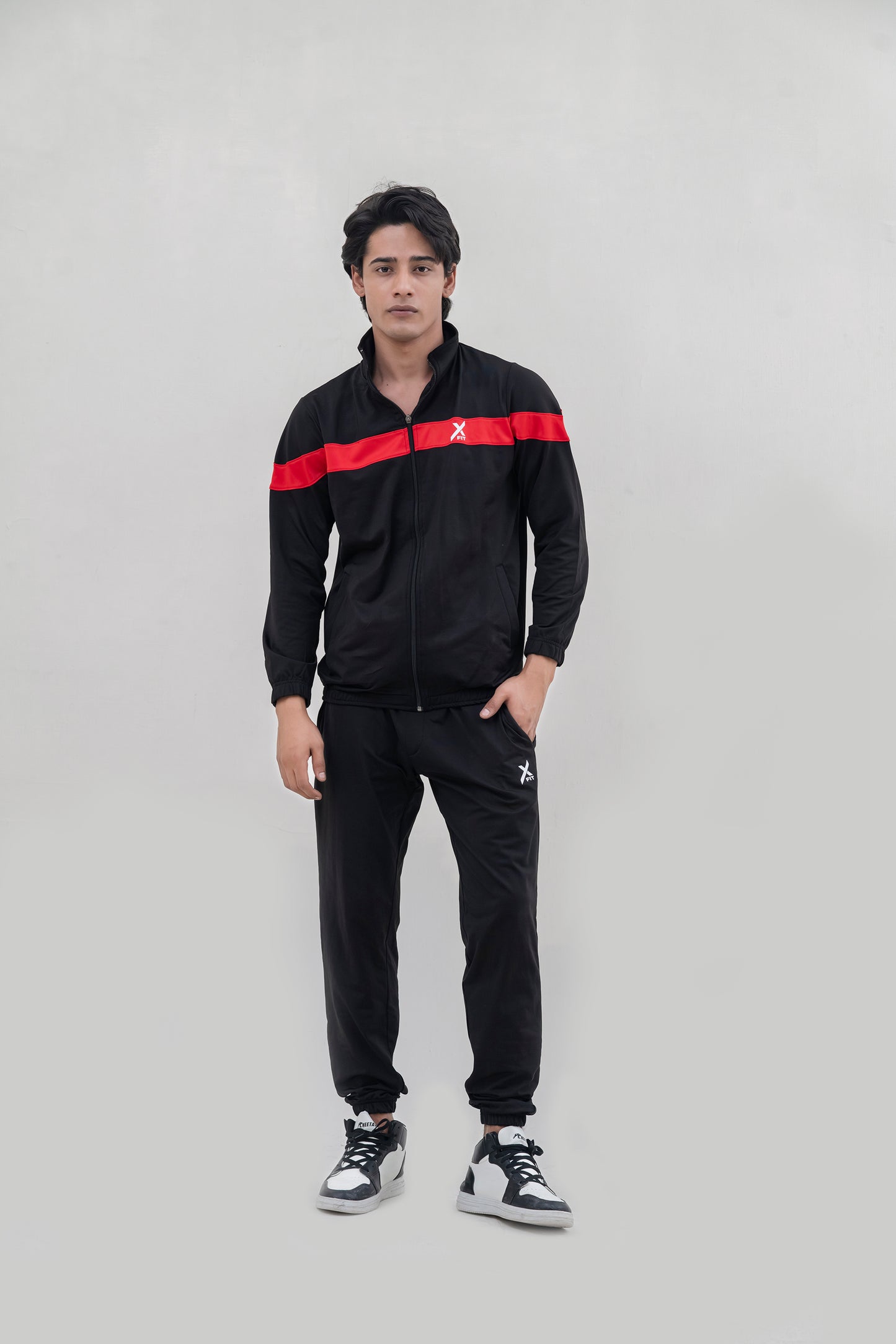 X-Fit  Panel Zipper Tracksuit For Men-2581-Black