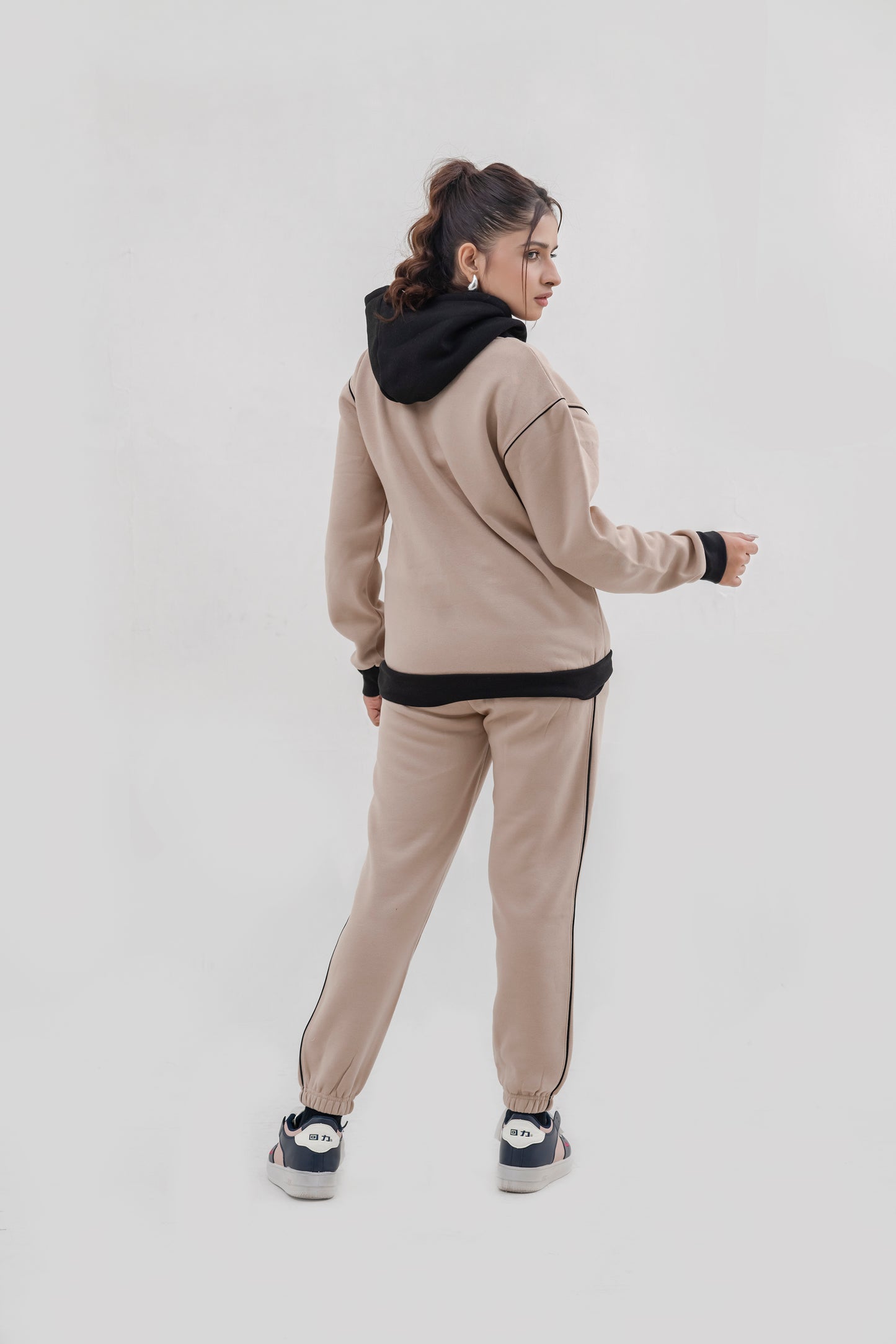 FX Pullover Hood Tracksuit For Women-2584-Beige Black