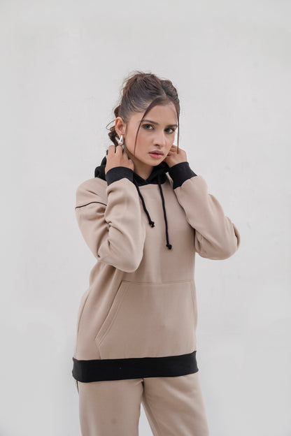 FX Pullover Hood Tracksuit For Women-2584-Beige Black