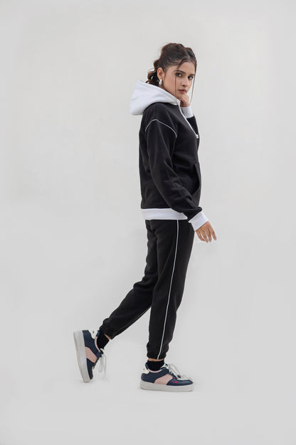 FX Pullover Hood Tracksuit For Women-2584-Black White