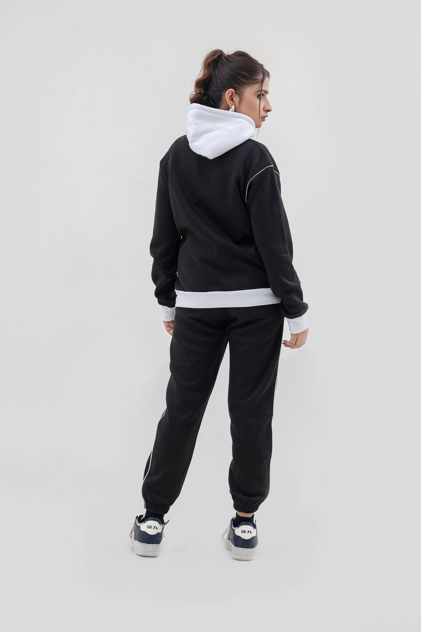 FX Pullover Hood Tracksuit For Women-2584-Black White