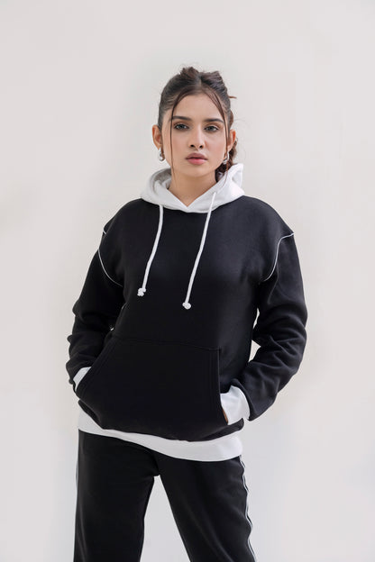 FX Pullover Hood Tracksuit For Women-2584-Black White