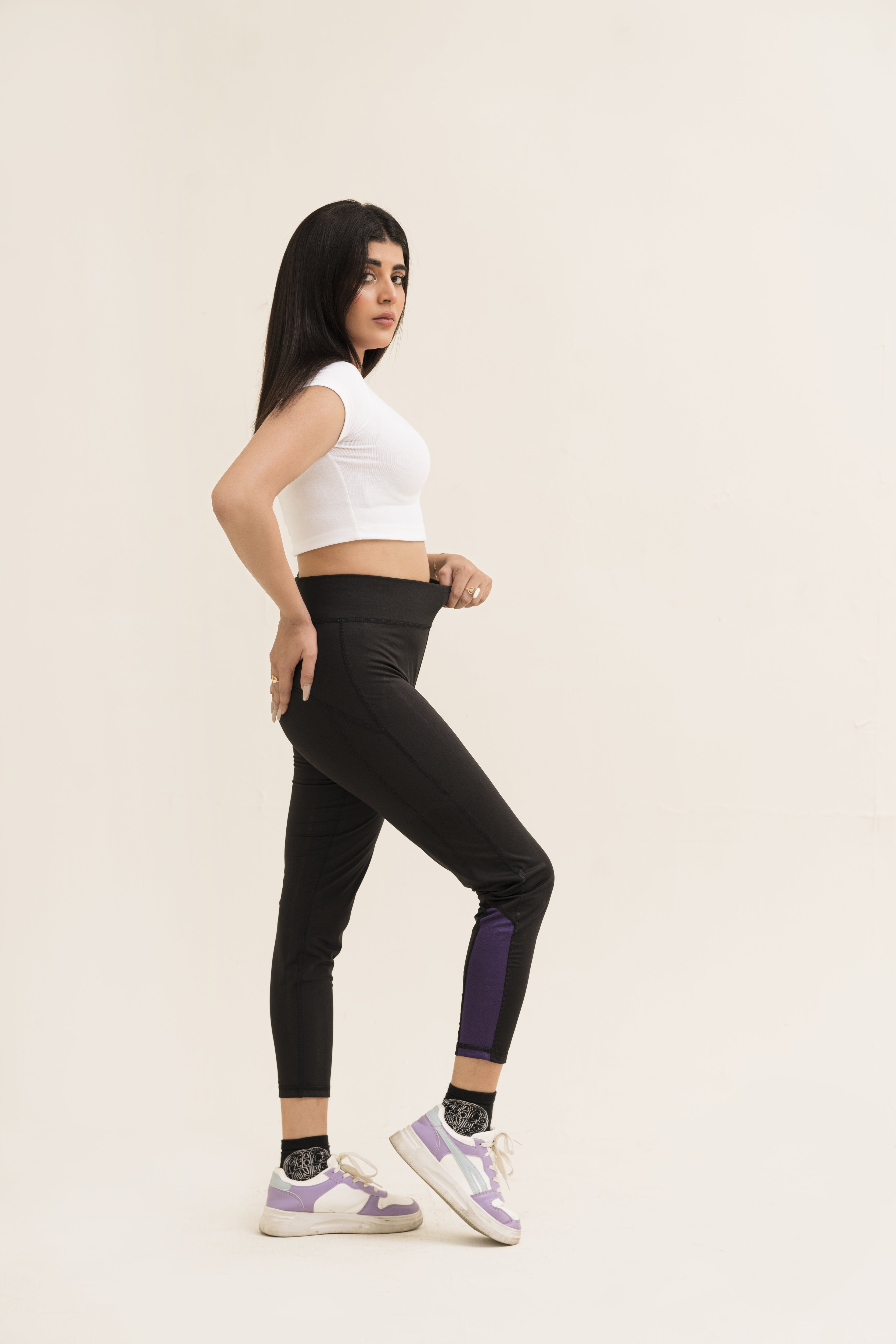 Falcon Activewear Leggings For Gym/Yoga-2517-Black Purple