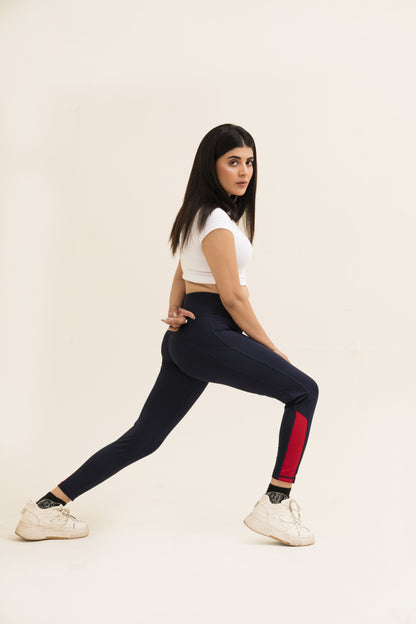 Falcon Activewear Leggings For Gym/Yoga-2517-Navy Red