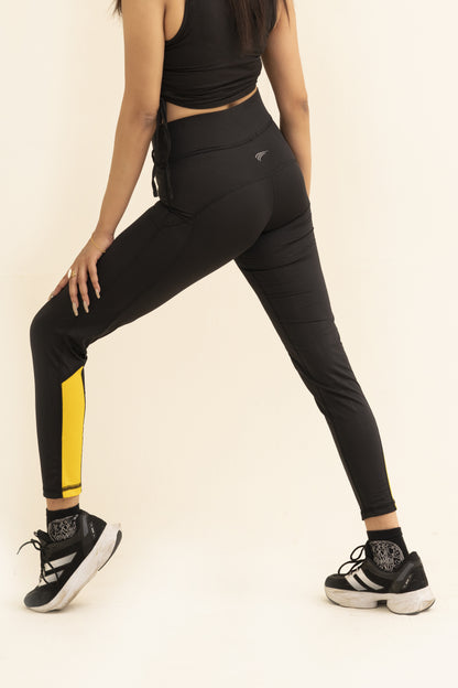 Falcon Activewear Leggings For Gym/Yoga-2517-Black Yellow