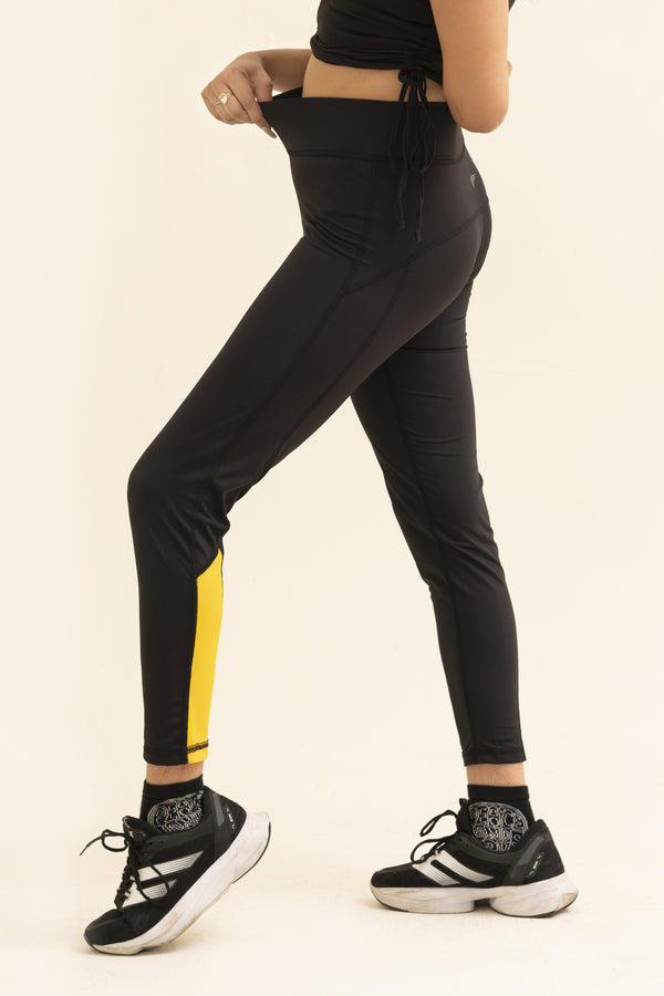 Falcon Activewear Leggings For Gym/Yoga-2517-Black Yellow