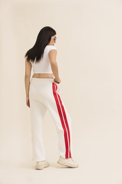 White Straight-Leg Trousers with Stripe For Women-2558