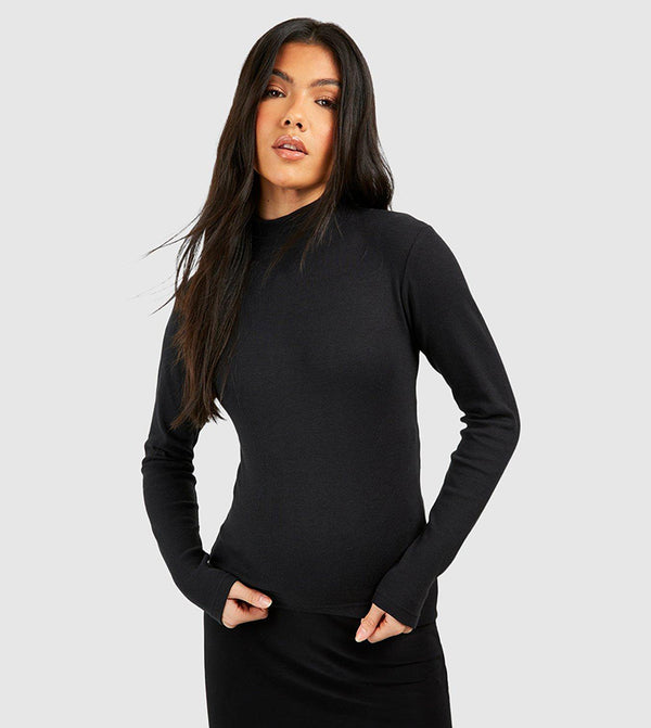 BH Long Sleeve Funnel Neck T-shirt Women-2501-Black