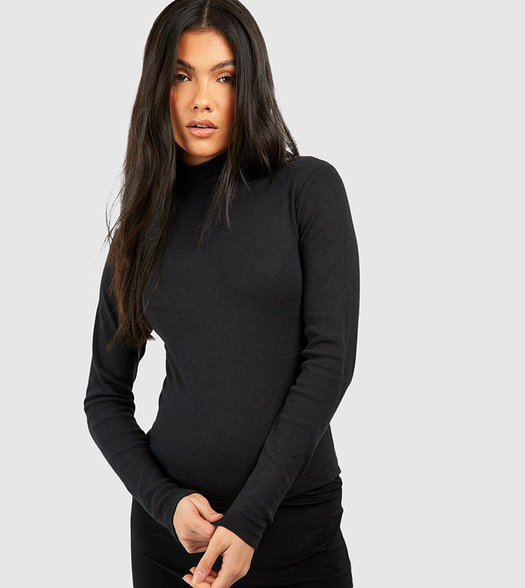 BH Long Sleeve Funnel Neck T-shirt Women-2501-Black