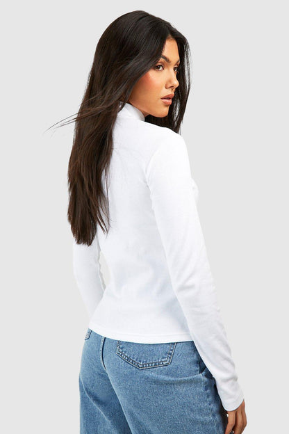 BH Long Sleeve Funnel Neck T-shirt Women-2501-White