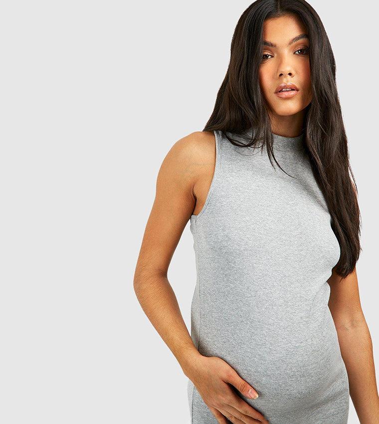 BH Maternity High Neck Racer Back Midaxi Dress-2495-Grey