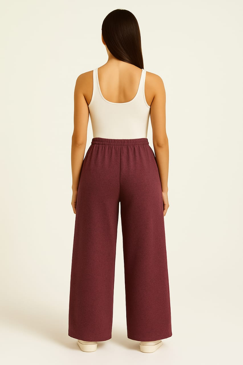 2705-BH Wadrobe Essentials Wide Leg Flare Trouser-Melange Maroon