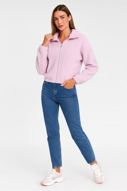 2785-Crazyage Furr Zip Up Long Sleeve Jacket Women