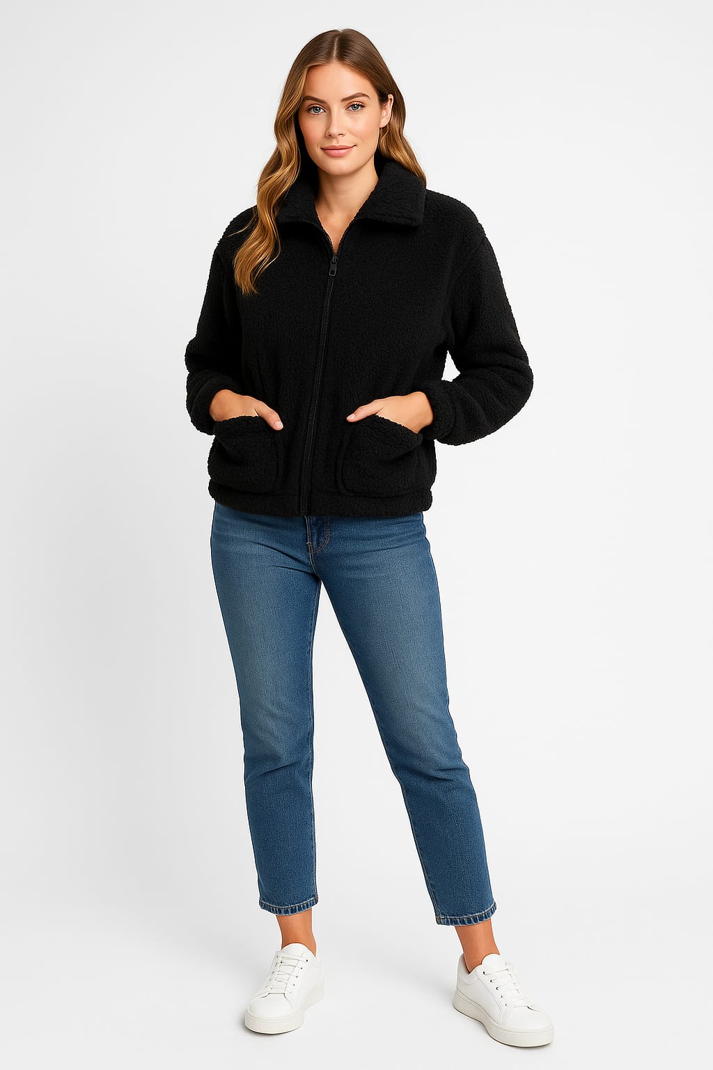 2788-Crazyage Furr Full Zip Jacket With Front Pocket Women