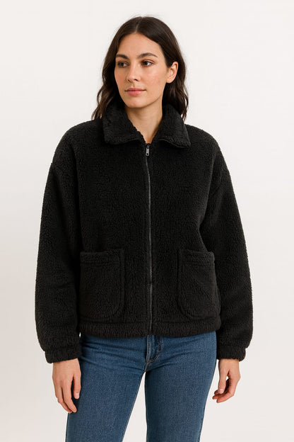 2788-Crazyage Furr Full Zip Jacket With Front Pocket Women