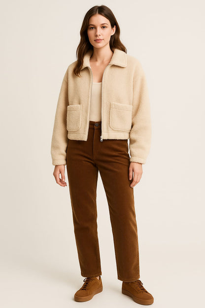 2788-Crazyage Furr Full Zip Jacket With Front Pocket Women