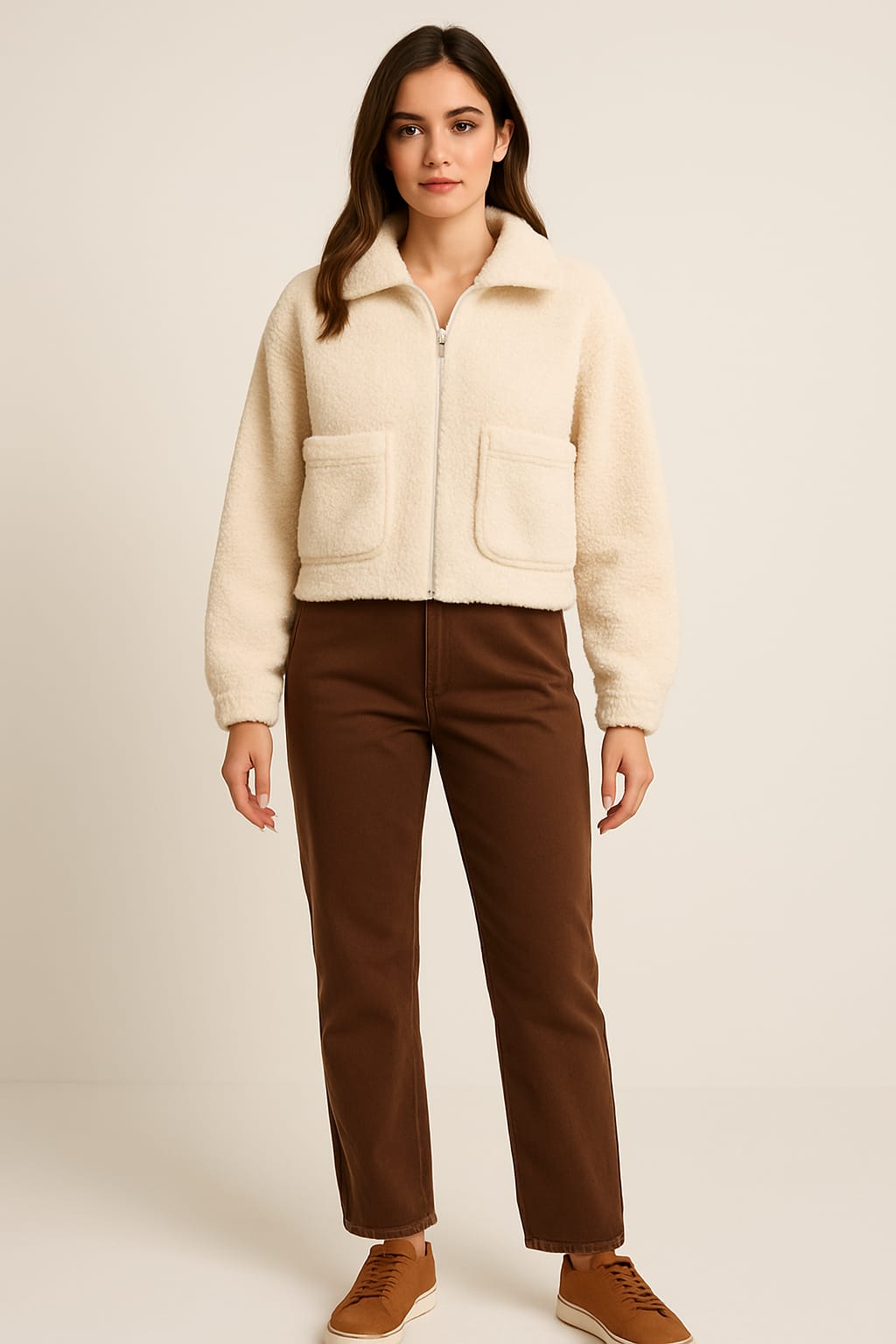 2788-Crazyage Furr Full Zip Jacket With Front Pocket Women