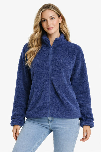 2785-Crazyage Furr Zip Up Long Sleeve Jacket Women