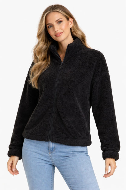 2785-Crazyage Furr Zip Up Long Sleeve Jacket Women