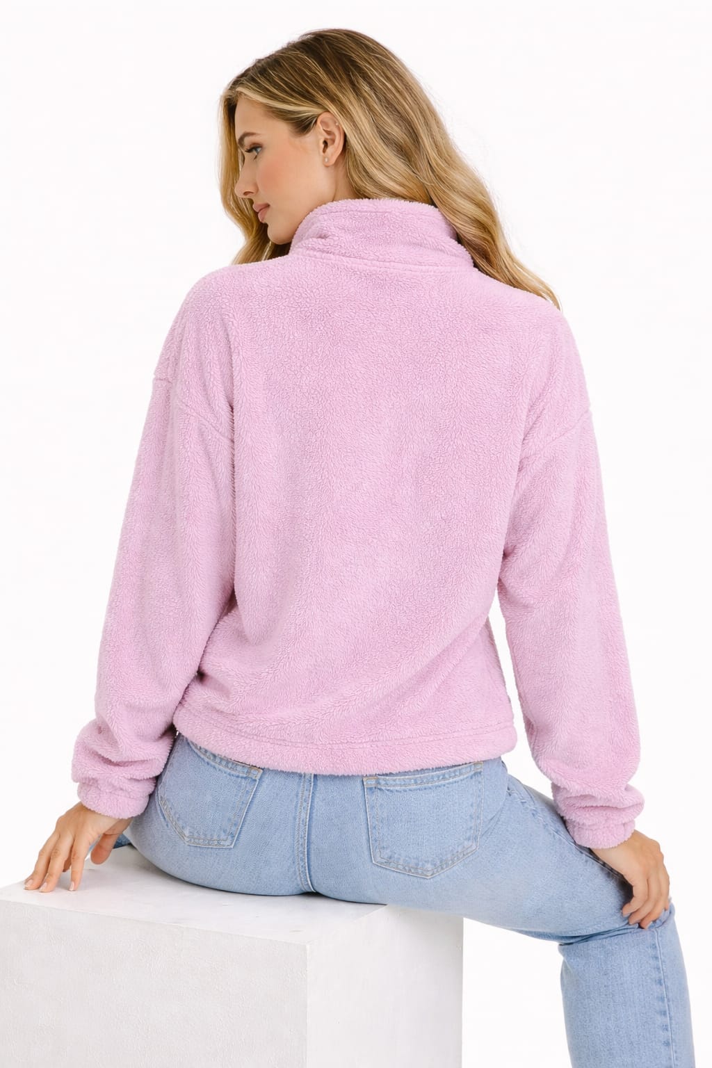 2785-Crazyage Furr Zip Up Long Sleeve Jacket Women