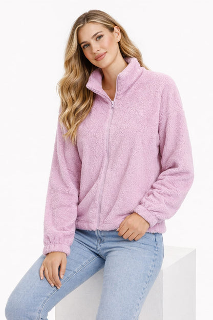 2785-Crazyage Furr Zip Up Long Sleeve Jacket Women