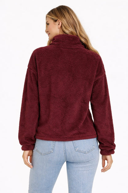 2785-Crazyage Furr Zip Up Long Sleeve Jacket Women