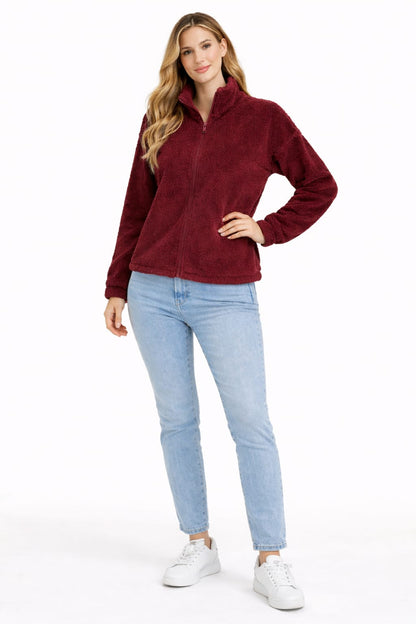 2785-Crazyage Furr Zip Up Long Sleeve Jacket Women