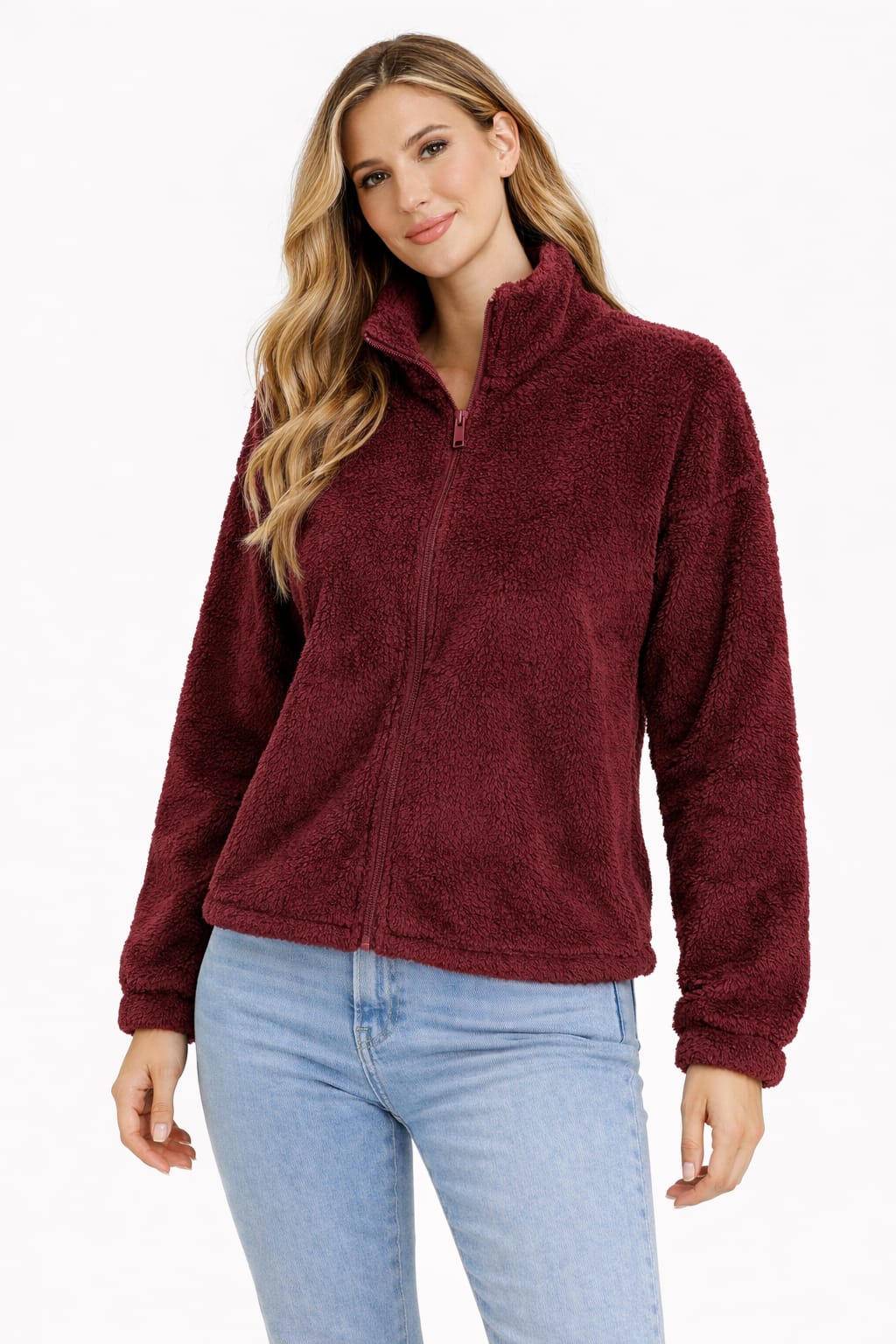 2785-Crazyage Furr Zip Up Long Sleeve Jacket Women