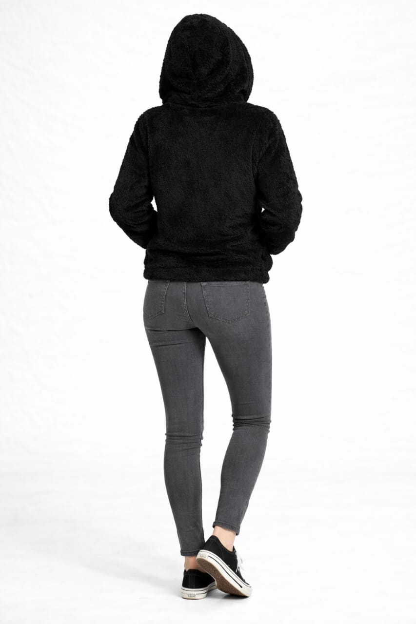 2786-Crazyage Furr Full Zip Drop Shoulder Hoodie Women