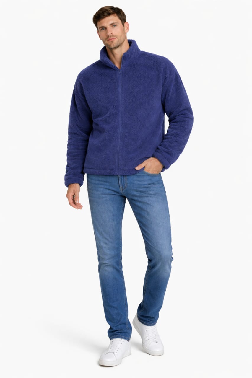 3007-Men’s Furr Zip Up Drop Shoulder Baggy Fit Jacket