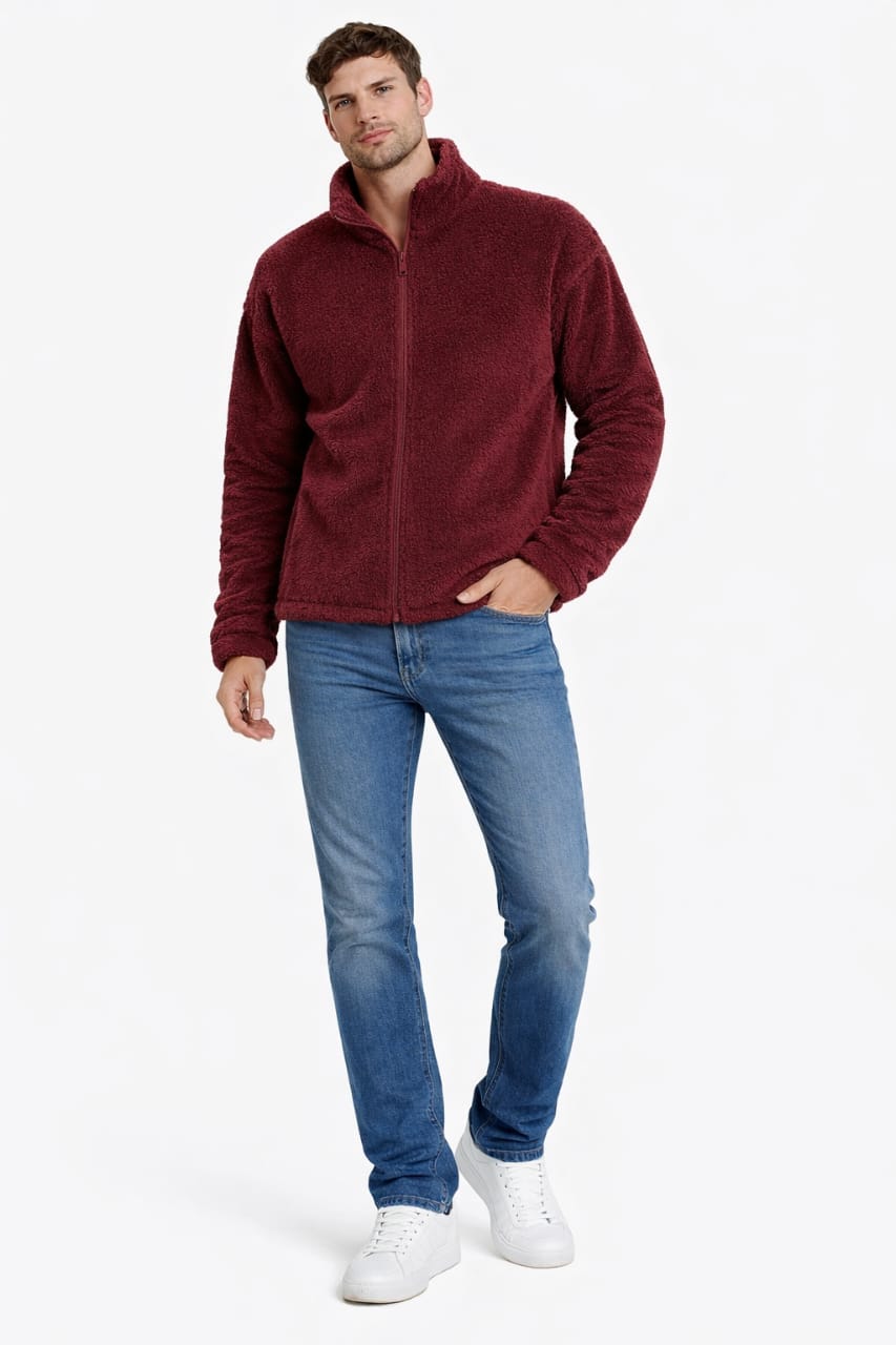 3007-Men’s Furr Zip Up Drop Shoulder Baggy Fit Jacket