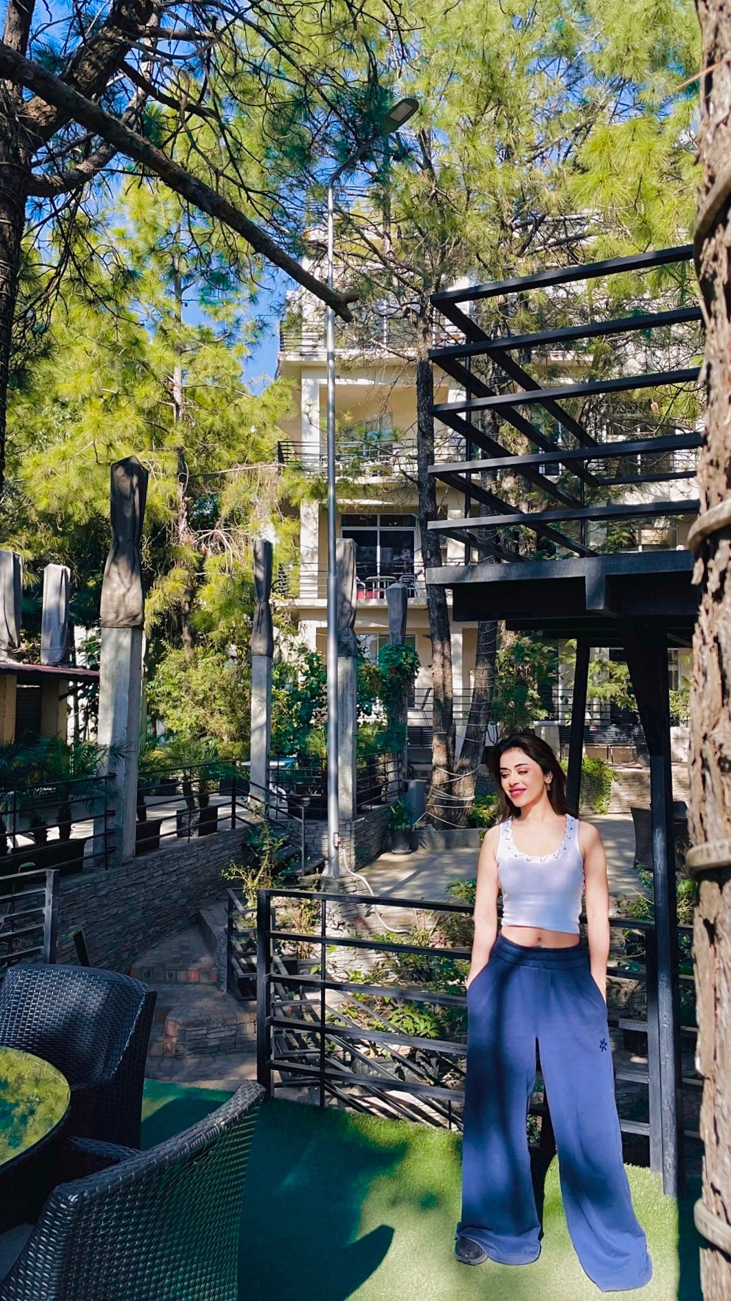 2704-OSK Wide Leg Flare Trouser Women-Navy