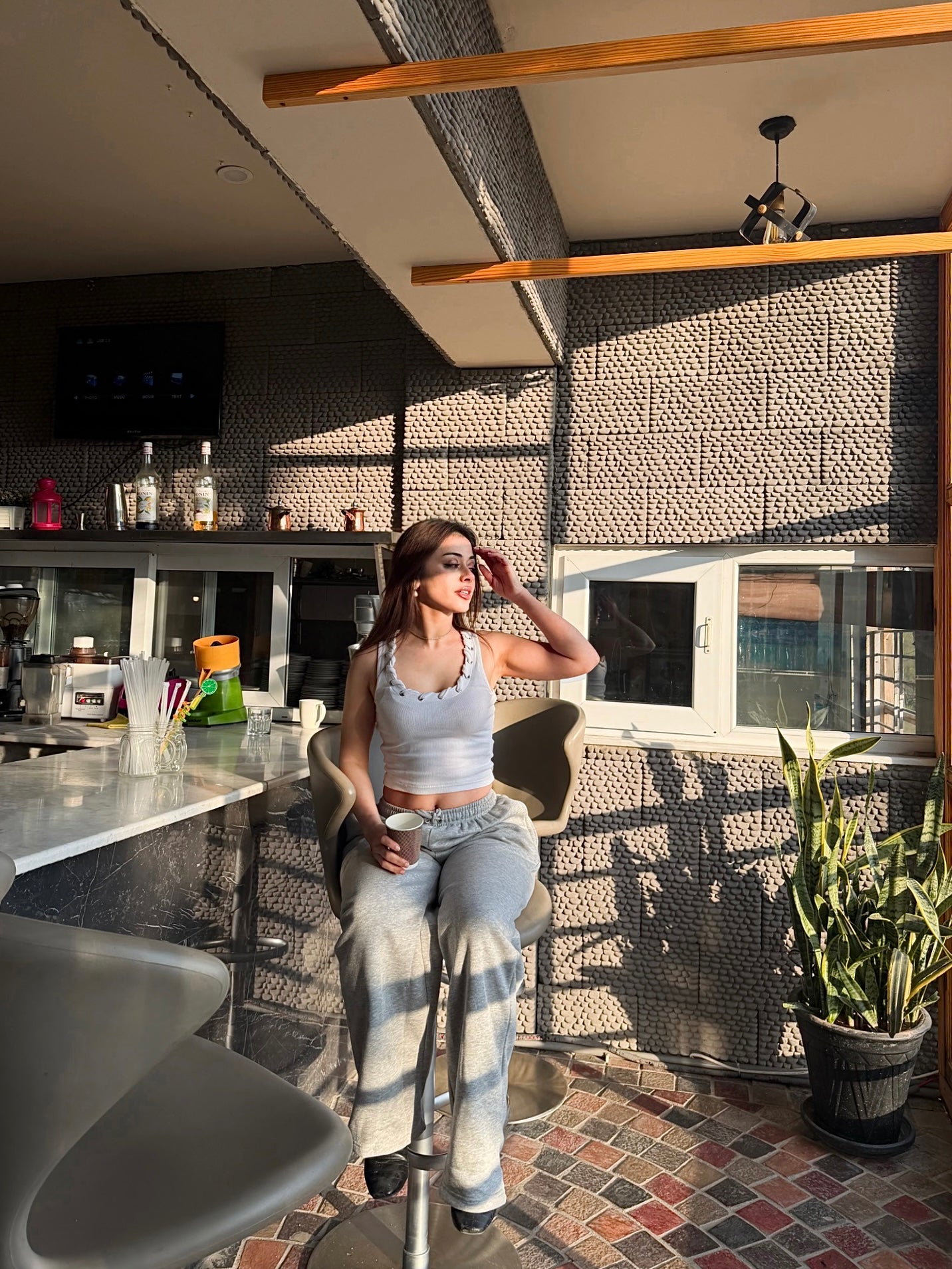 2774-Shape High Waist Sweat Wide Leg Joggers Women