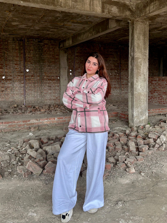 Pink & wht Checked Shacket For Her-LSHKT-0020-Pink White