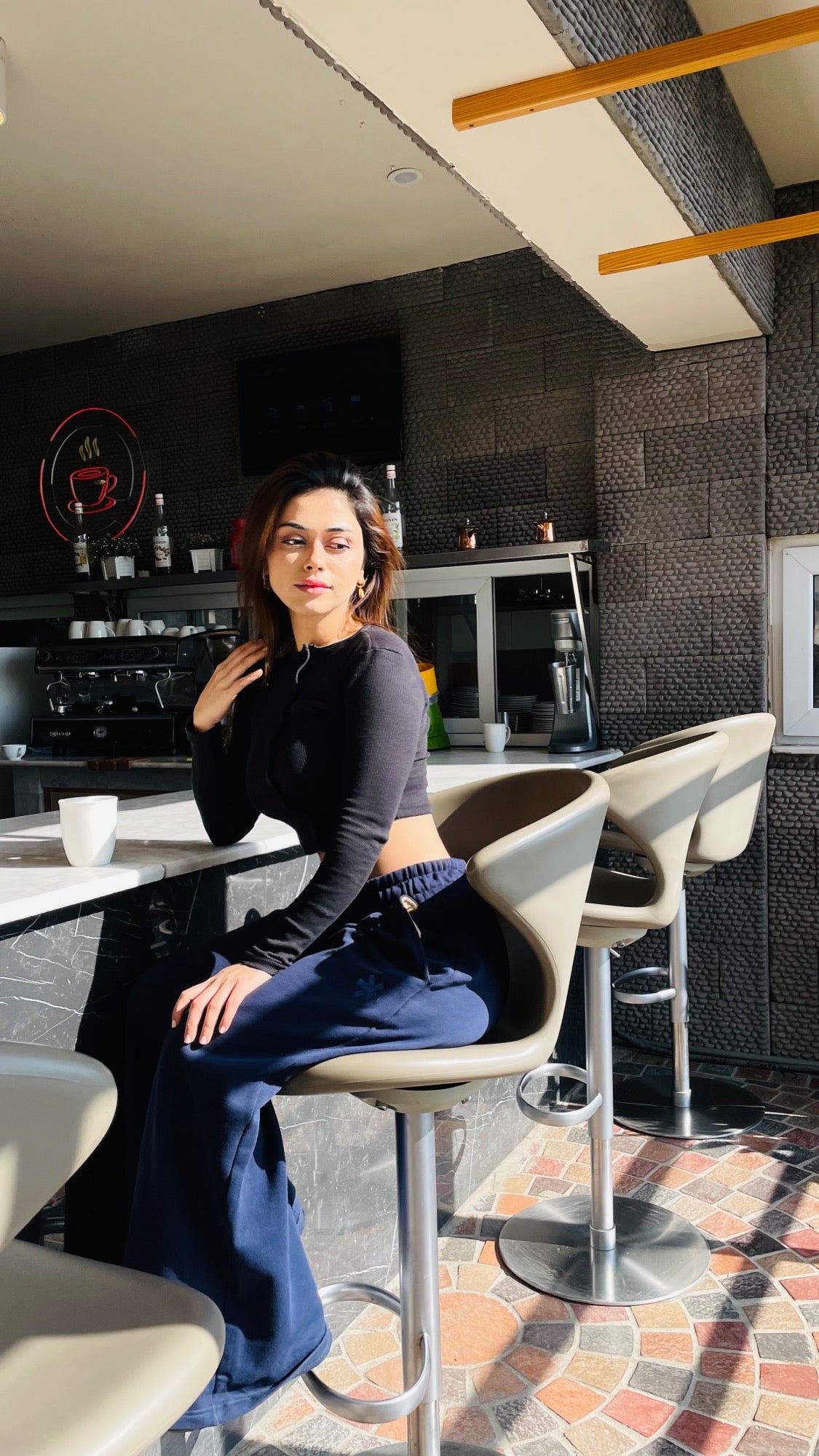 2704-OSK Wide Leg Flare Trouser Women-Navy