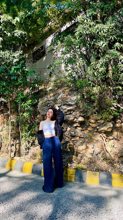 2704-OSK Wide Leg Flare Trouser Women-Navy