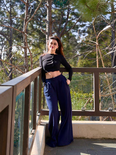 2704-OSK Wide Leg Flare Trouser Women-Navy