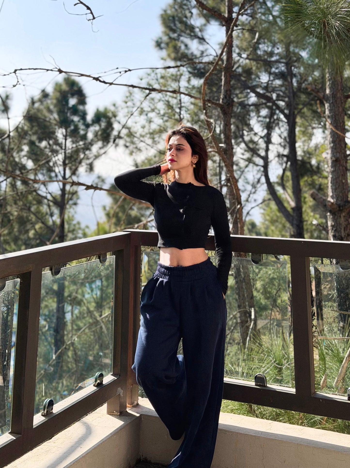 2704-OSK Wide Leg Flare Trouser Women-Navy