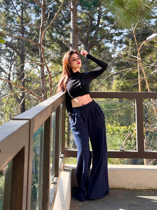 2704-OSK Wide Leg Flare Trouser Women-Navy