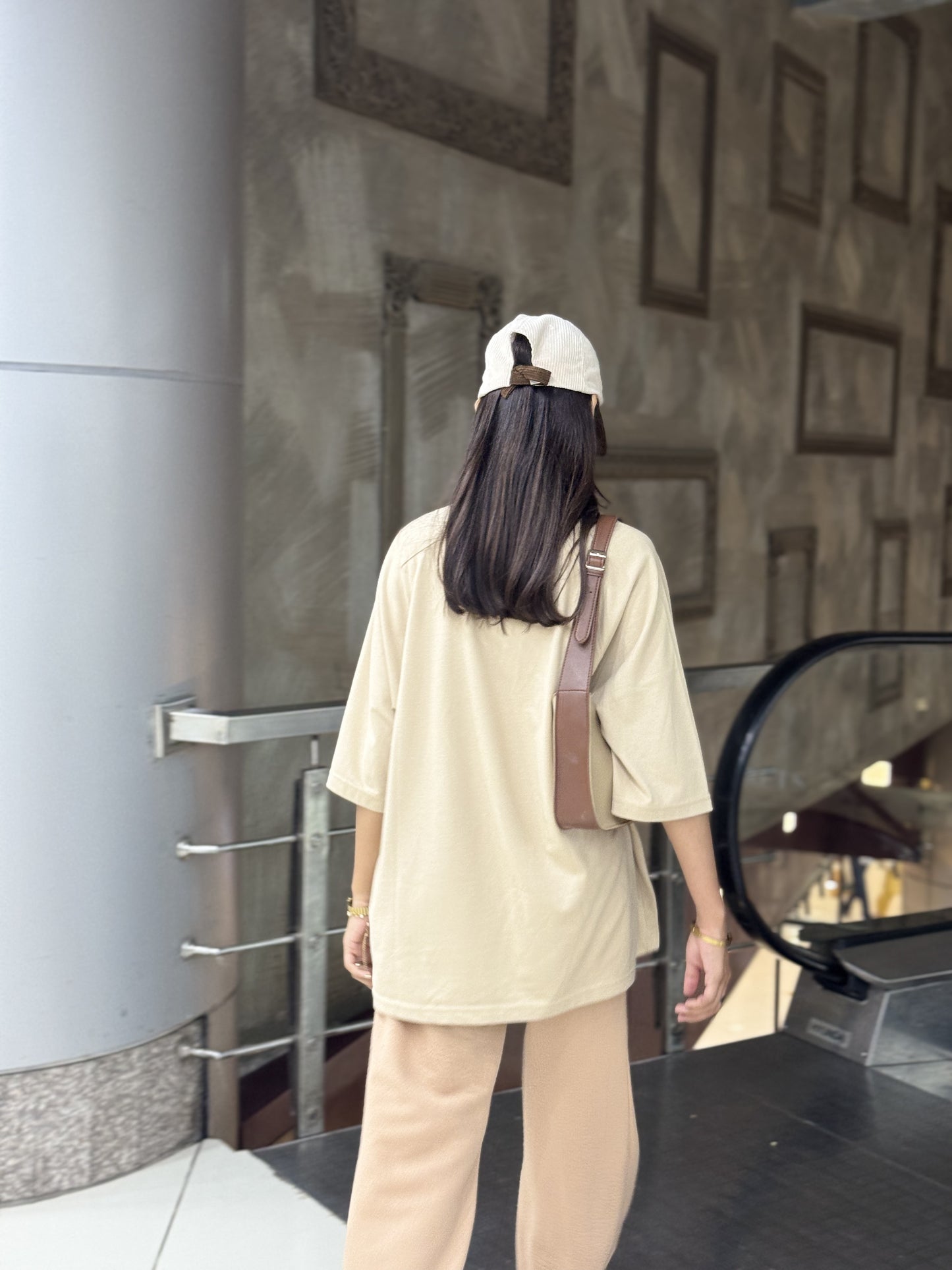 2700- Raglan Sleeve  Oversize Plain T Shirt Women-Beige